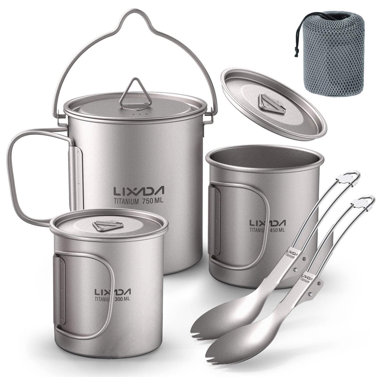 Camping Cooking Pot With Lid - Ультралегкая титановая кружка-котелок 300 мл/750 мл