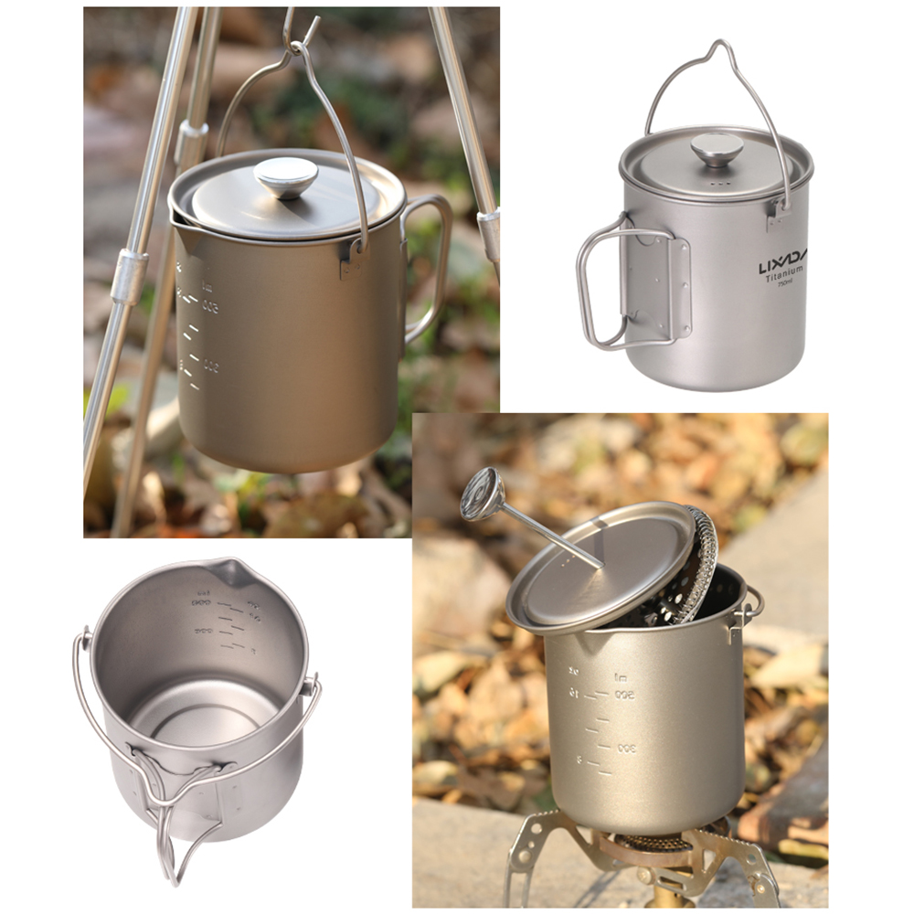 Camping Cooking Pot With Lid - Титановая кофейная кружка Lixada 750 мл,