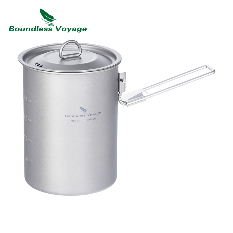 Camping Cooking Pot With Lid - Титановая чашка Boundless Voyage, 900 мл,