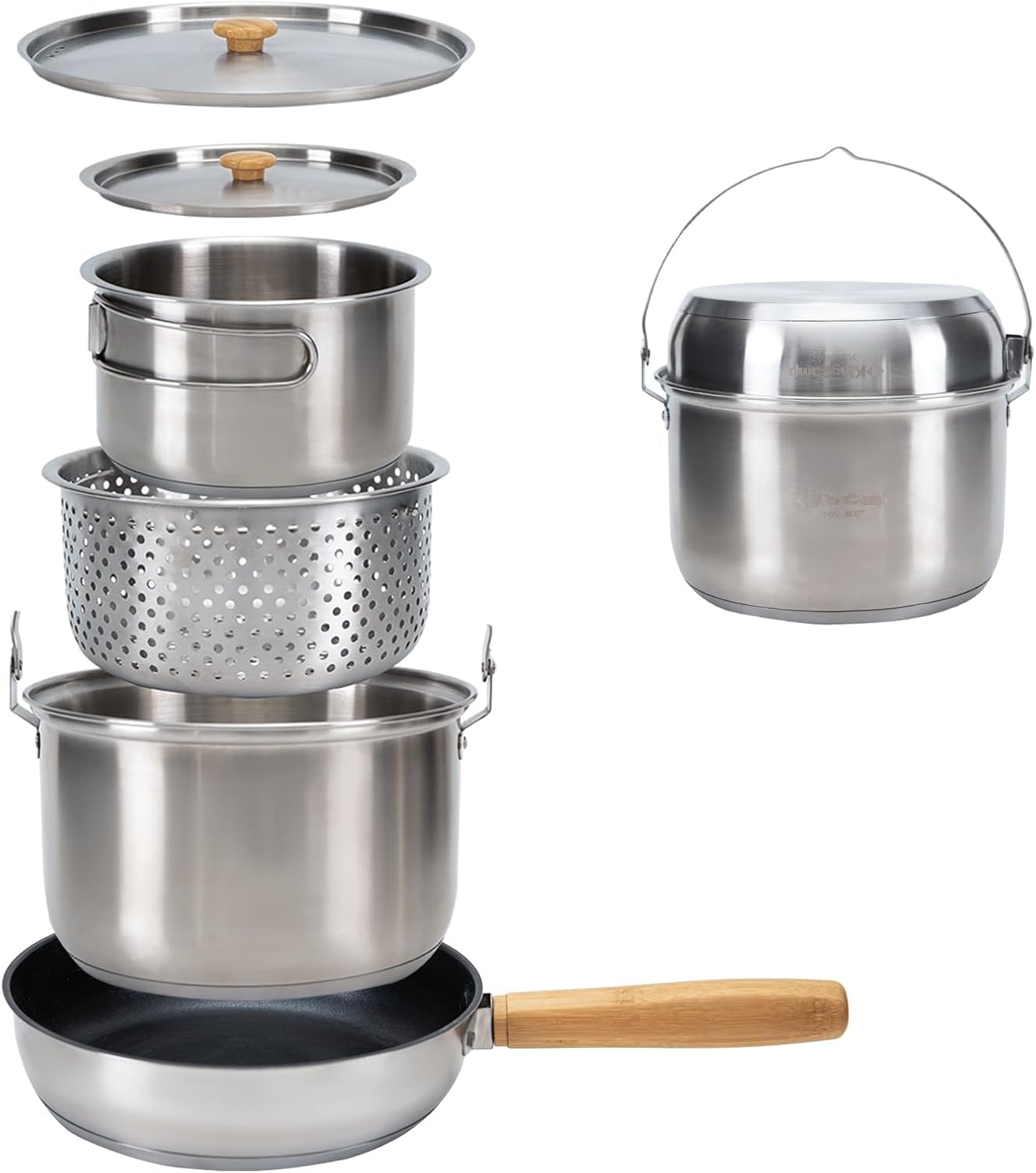 Camping Cooking Set With Kettle - Набор походной посуды из нержавеющей стали