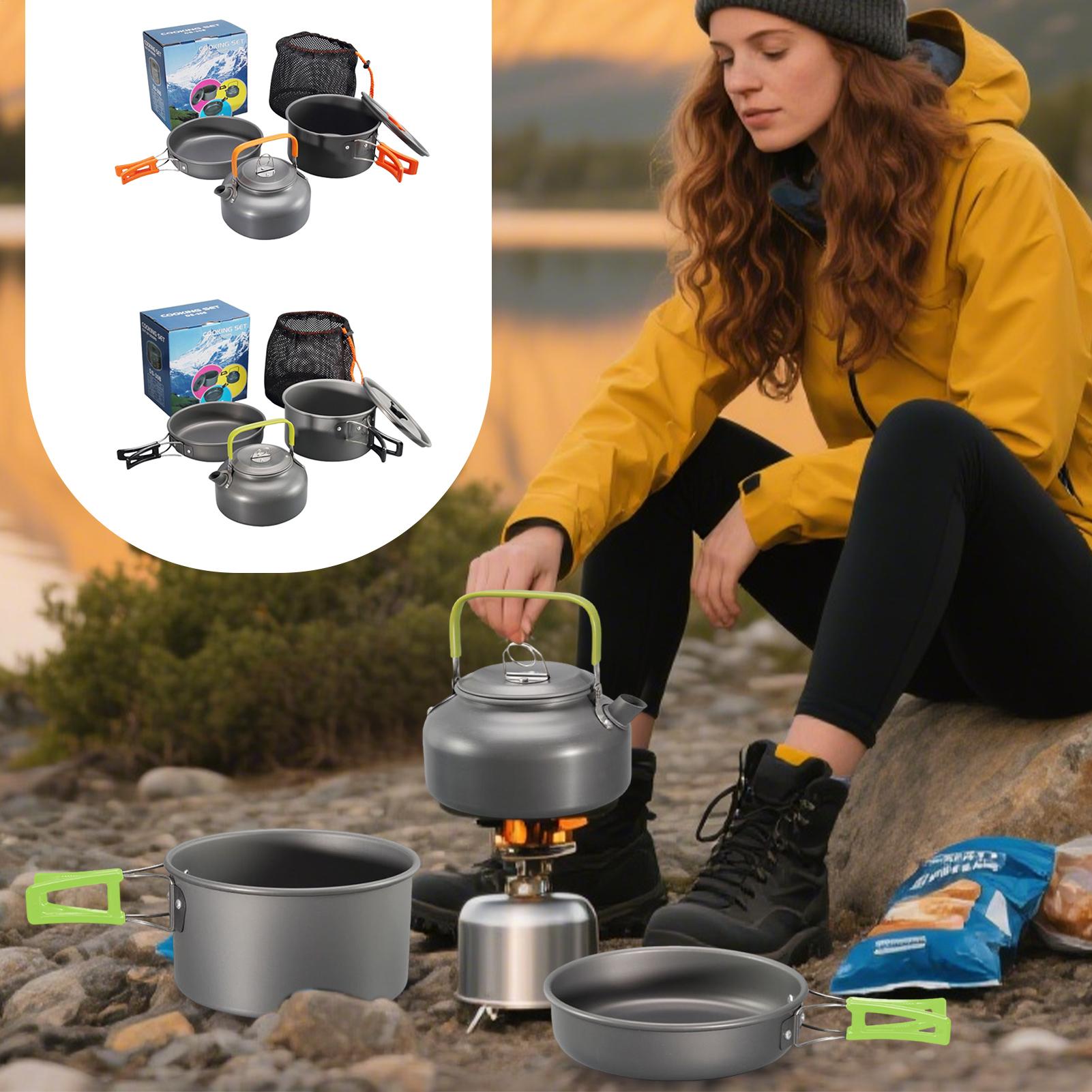Camping Cooking Set With Kettle - Посуда для кемпинга, набор кастрюль для